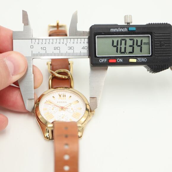 Fossil Cecile Womens Gold Tone Calendar 40mm Watch Brown Leather w New Battery - Picture 2 of 14